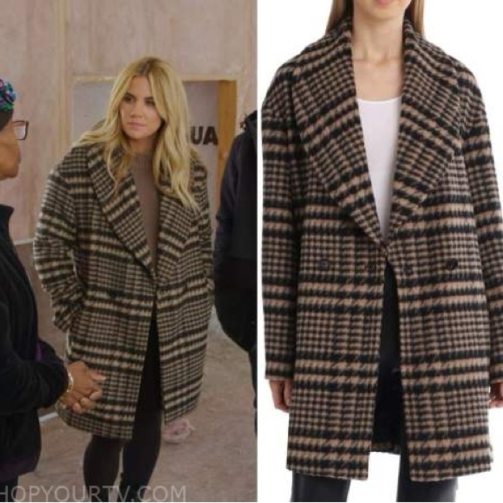 Avec Les Filles Brown Plaid Pea Coat